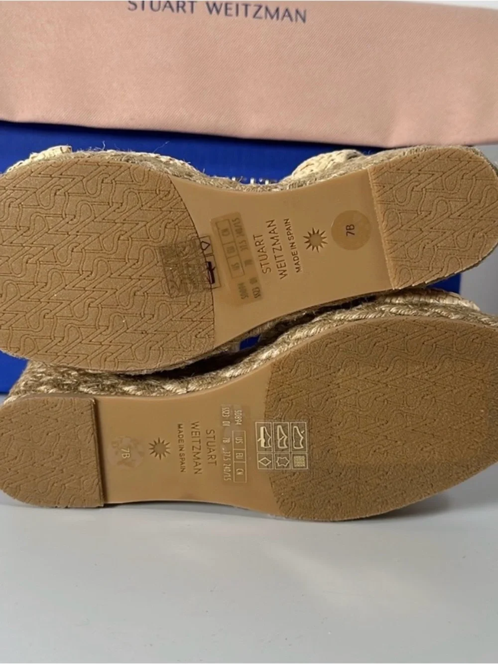 Stuart Weitzman Cream Braided Espadrille Wedges with Ankle Strap - Picture 5 of 6